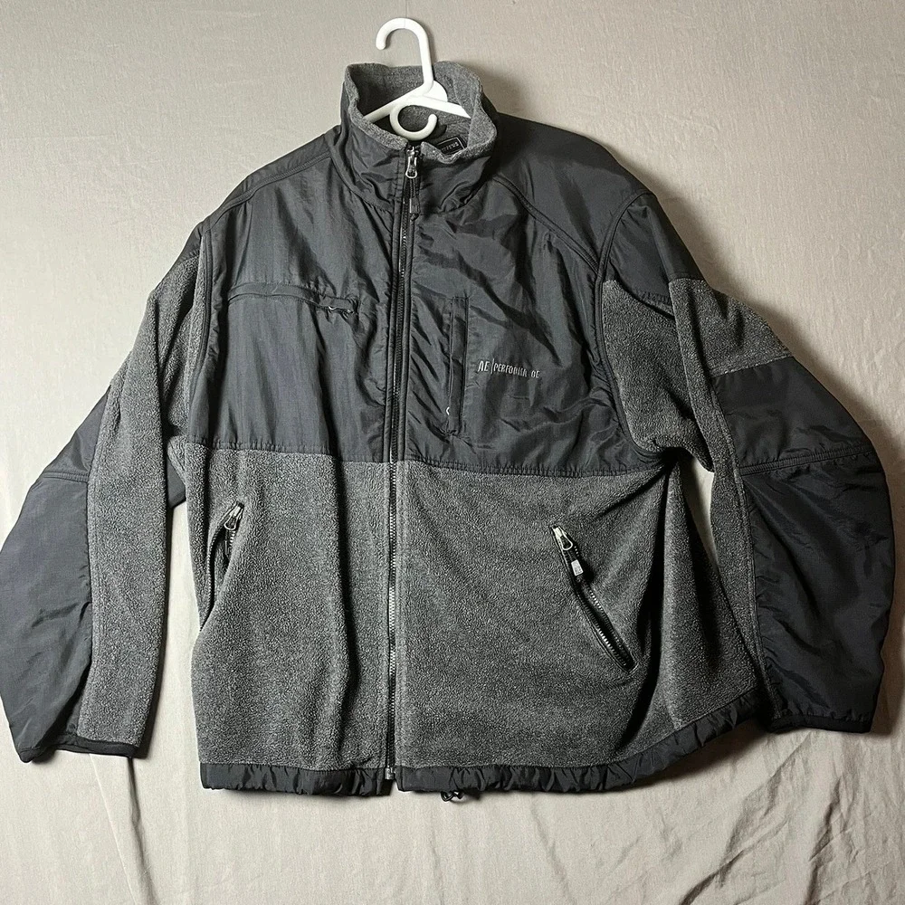American Eagle Jacket Mens XL Performance Black Grey Fleece Full Zip Mock Neck